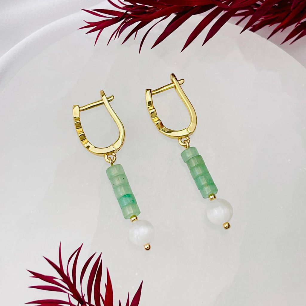 Серьги из зеленого Кварца и Селенита