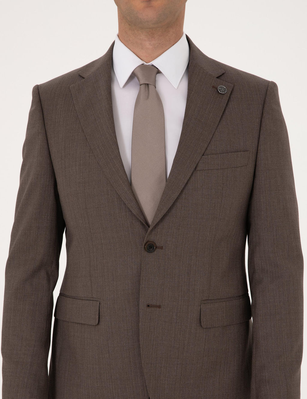 Kahverengi Slim Fit %100 Y_n _izgili Tak_m Elbise