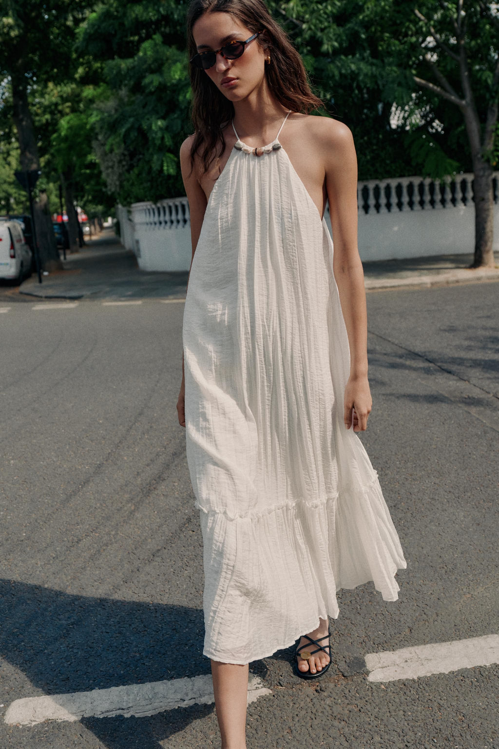 VESTIDO MIDI EFECTO ARRUGADO ABALORIOS / Crudo - Zara фото 6