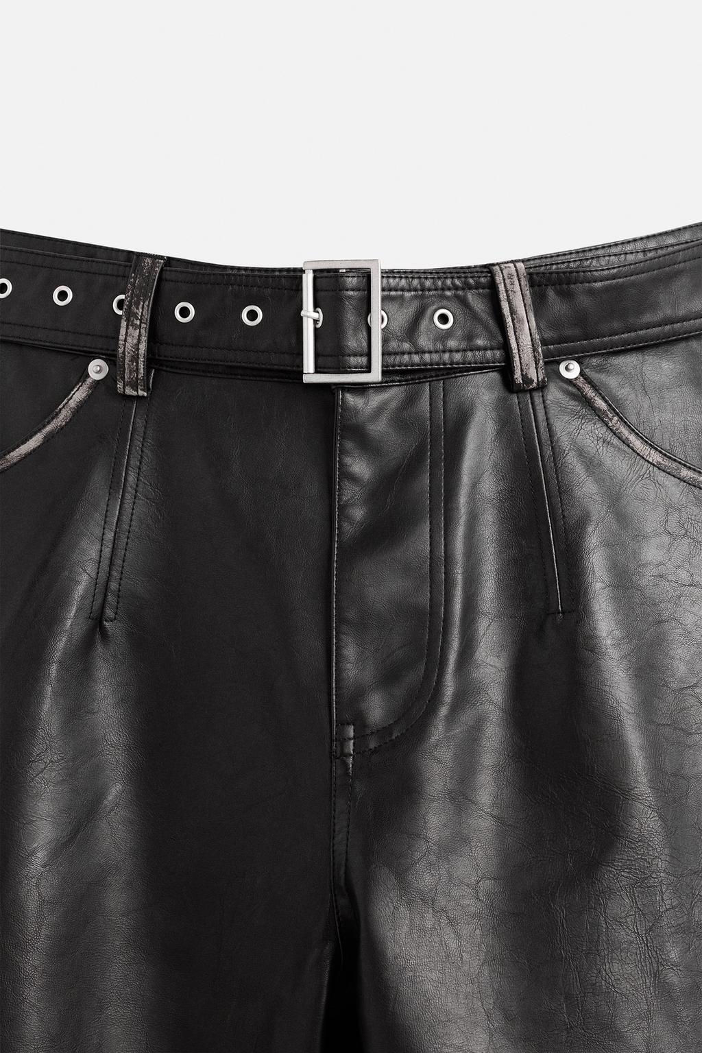 LEATHER-EFFECT BERMUDA SHORTS WITH BELT - Zara фото 10