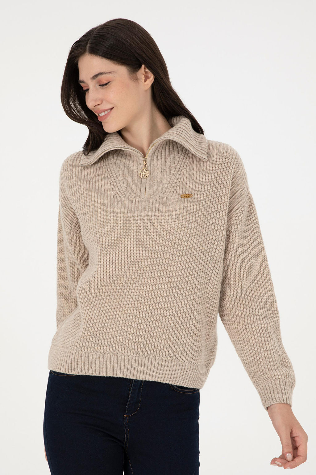 Женский кремовый меланжевый свитер Неожиданная скидка в корзине - U.s. polo assn фото 3