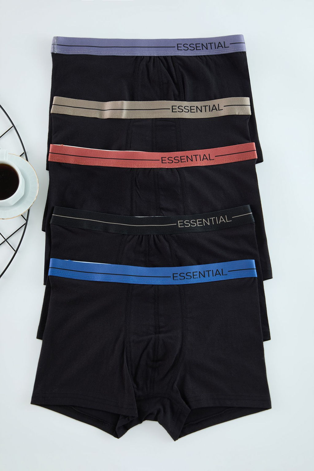 TRENDYOL MAN Siyah 5li Desenli/Duz Paketli Boxer TMNAW25BX00006