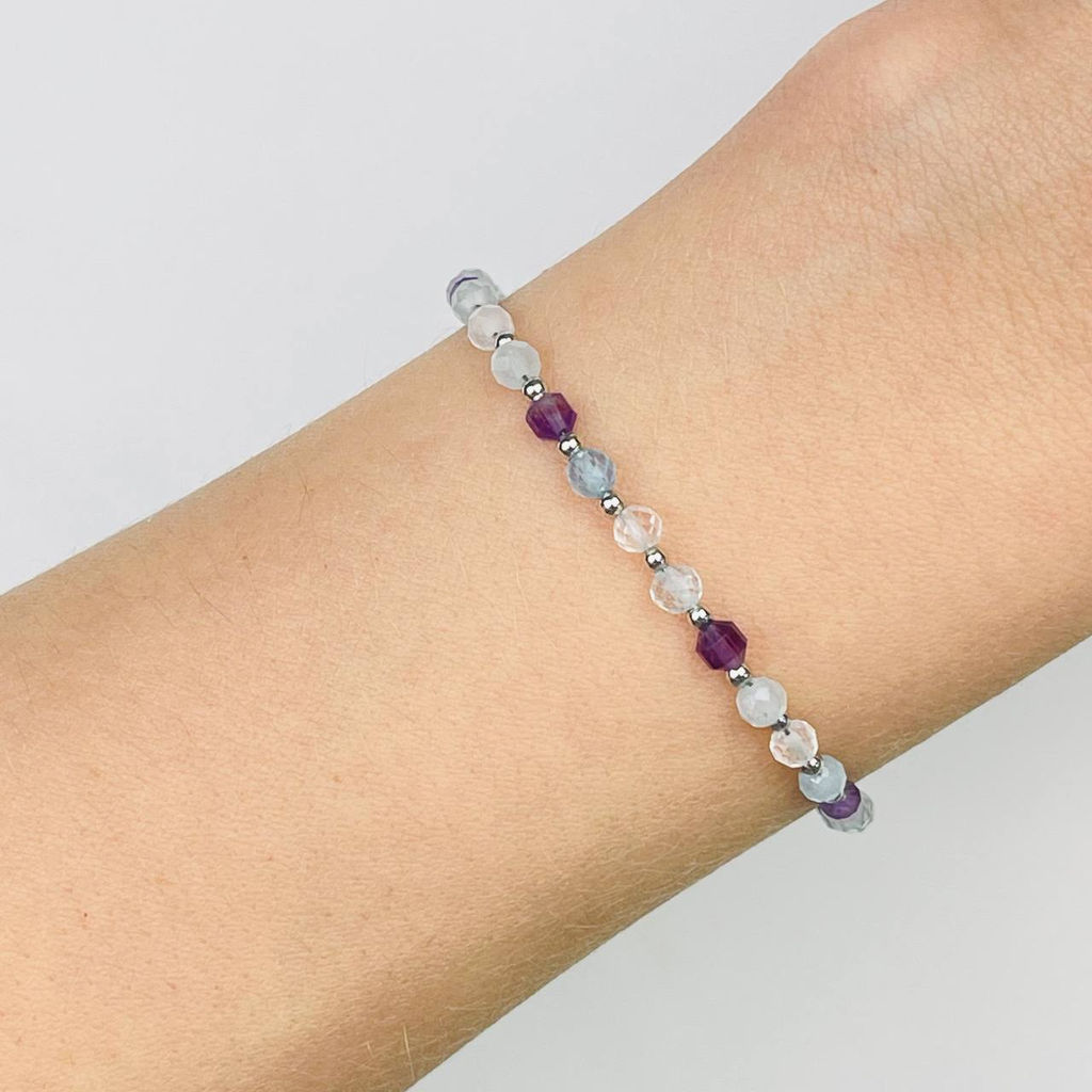 Браслет для "Рака" из Аквамарина,Аметиста и Горного Хрусталя 18 см +