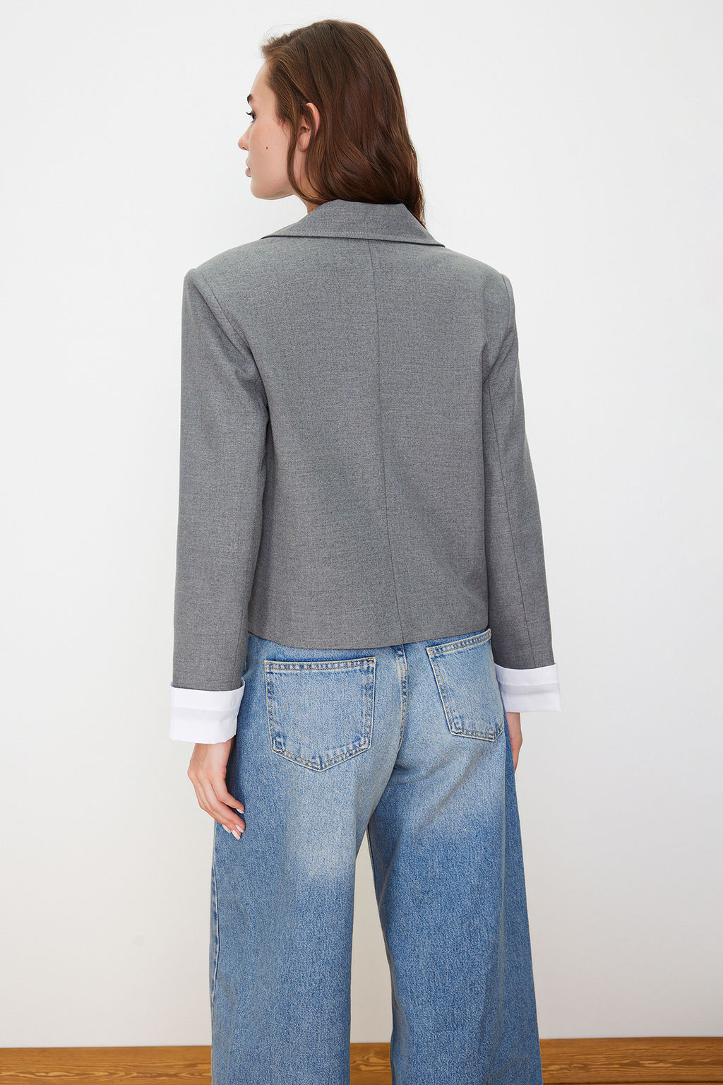 TRENDYOLMILLA Antrasit Kolu Manset Detayl? Dokuma Blazer Ceket TWOSS24BC00015  фото 7