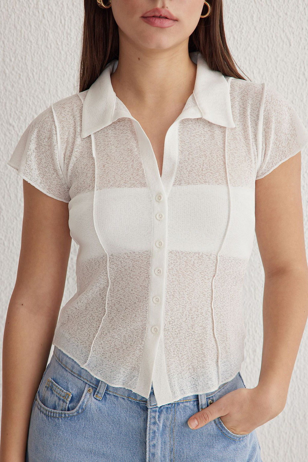 Siyah Fitted/Vucuda Oturan Kopuk Esnek Gomlek TWOSS25GO00027