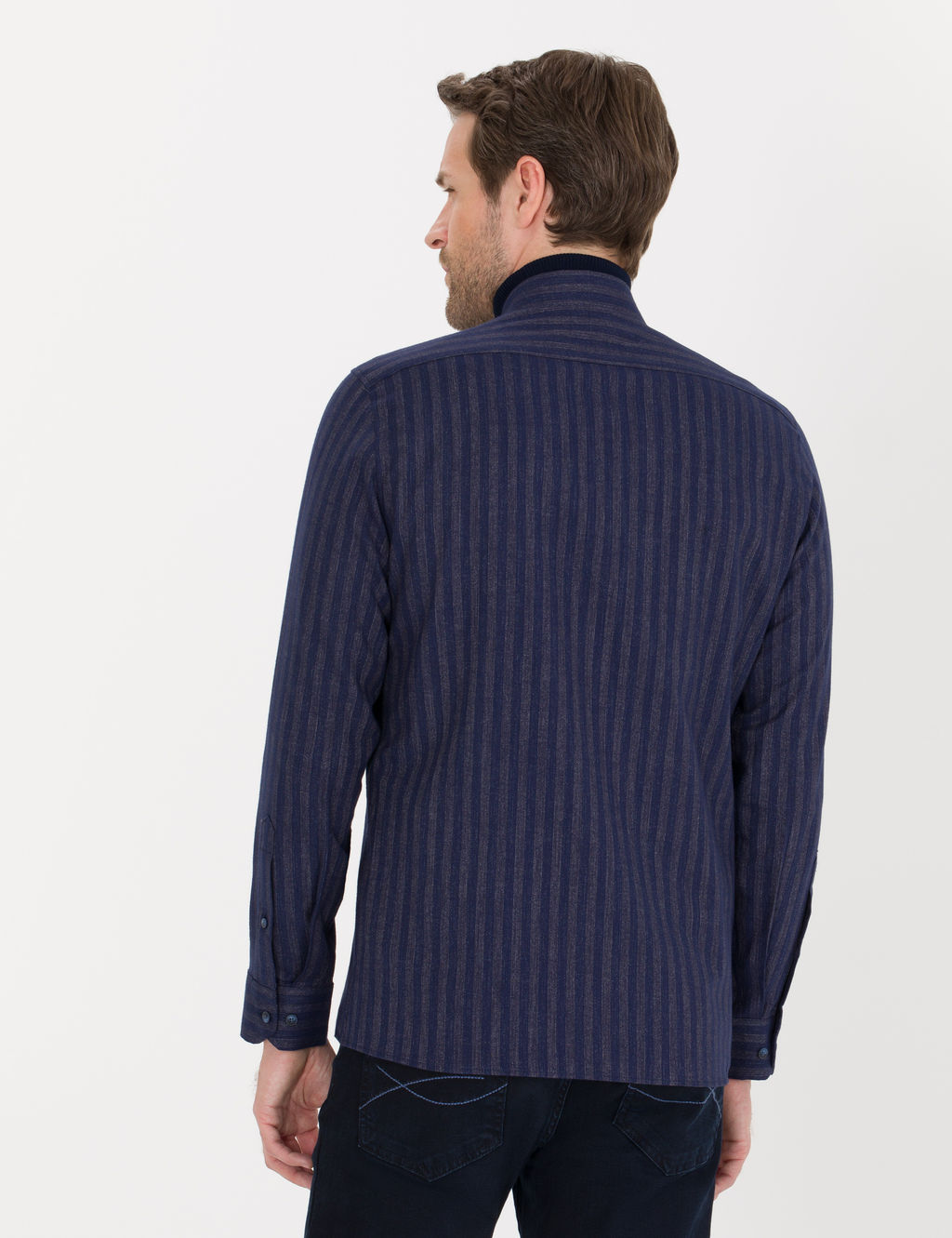 Lacivert Slim Fit Uzun Kollu G_mlek