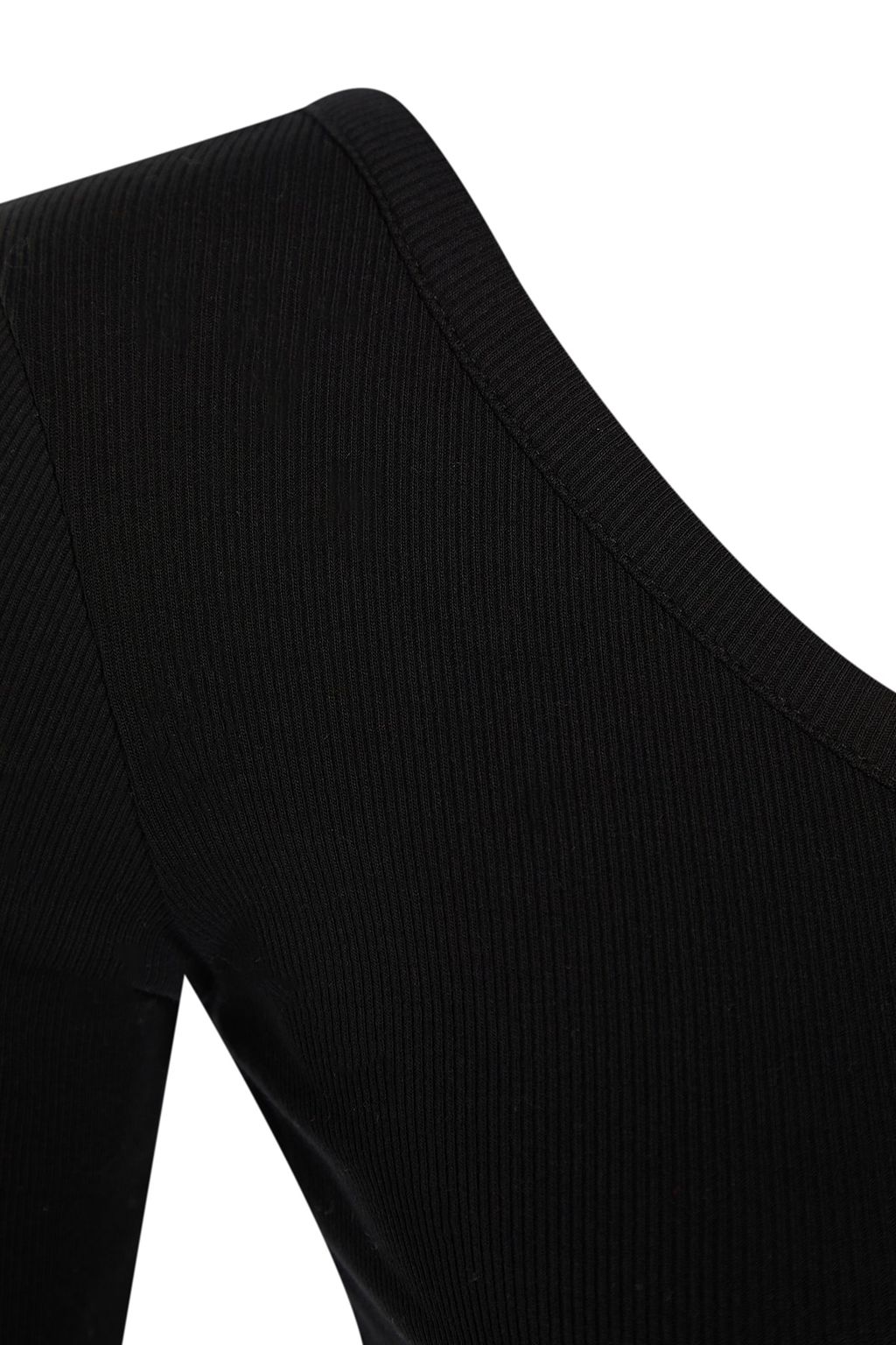 Siyah Fitted/Vucuda Oturan Omzu Ac?k Fitilli Pamuklu Esnek Orme Bluz TWOAW23BZ00475