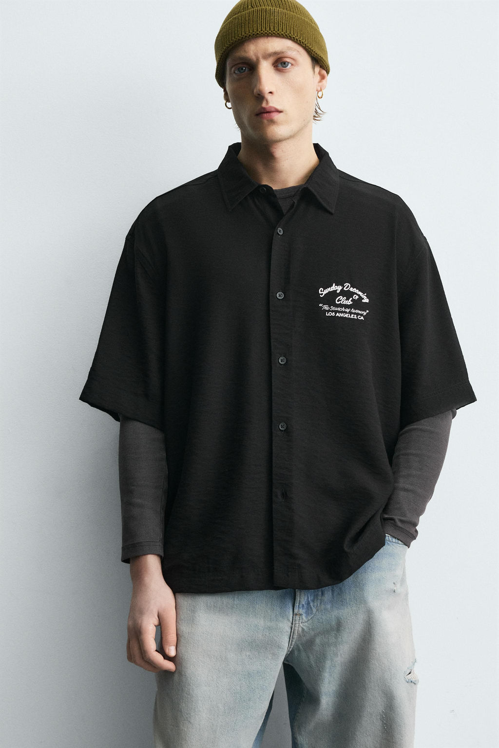 CAMISA FLUIDA BORDADO / Negro