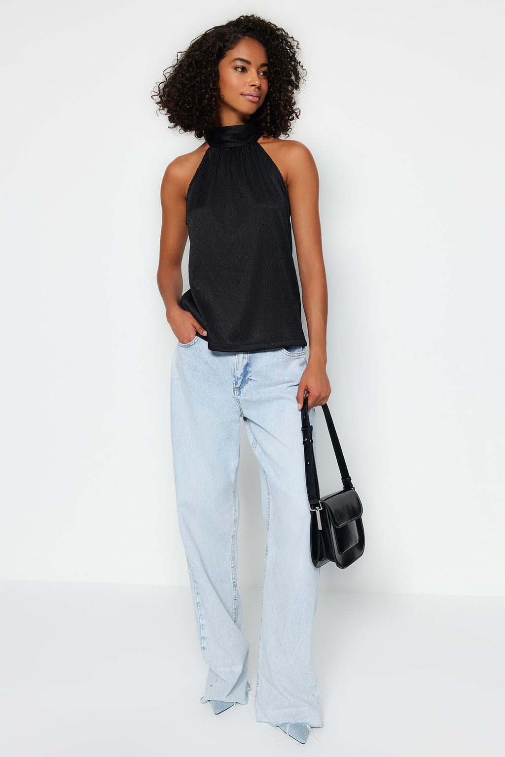 Trendyolmilla Mint Regular/Normal Kal?p Dik Yaka Fit Pilise Esnek Orme Bluz TWOSS23BZ00952 фото 15