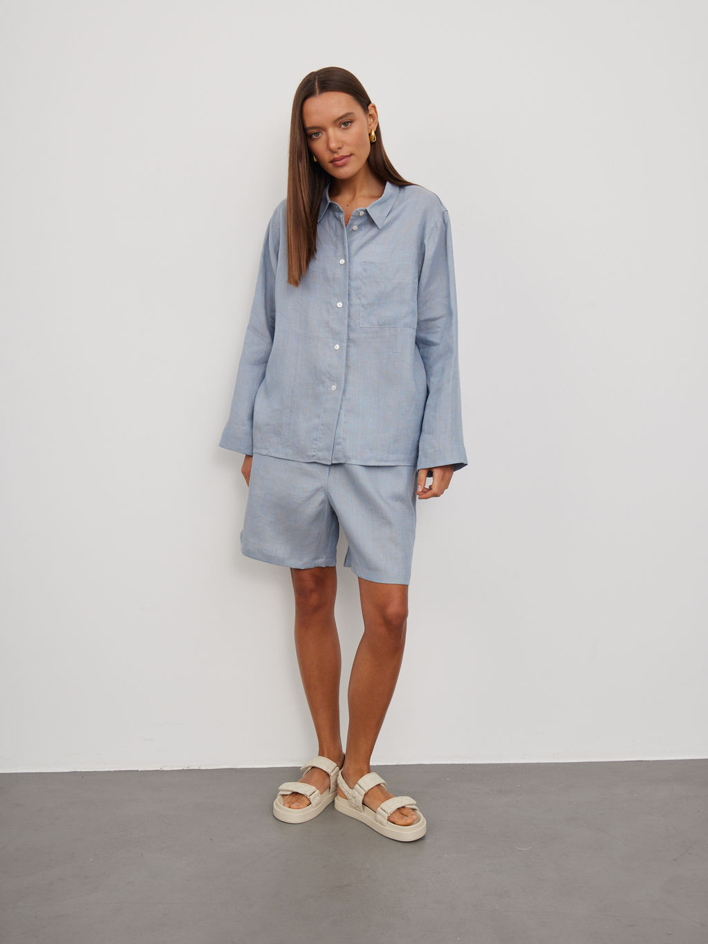 Рубашка короткая S021_BBMNG/Бежево-голубой меланж - YPSILON фото 2