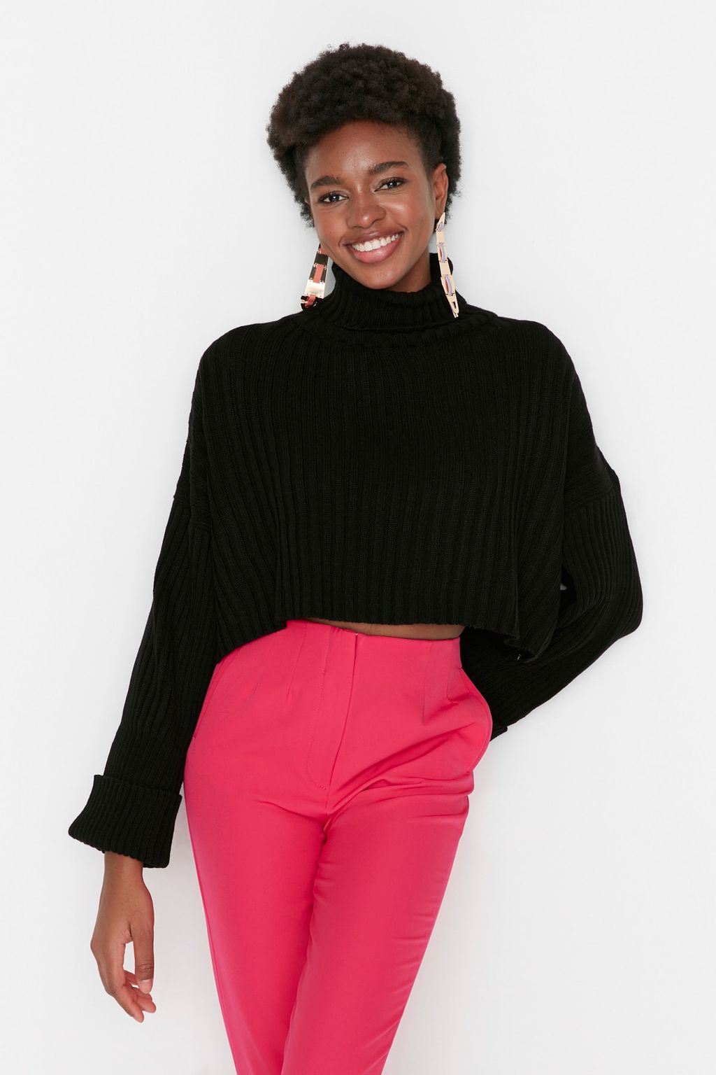 Siyah Crop Basic Triko Kazak TWOAW22KZ0223