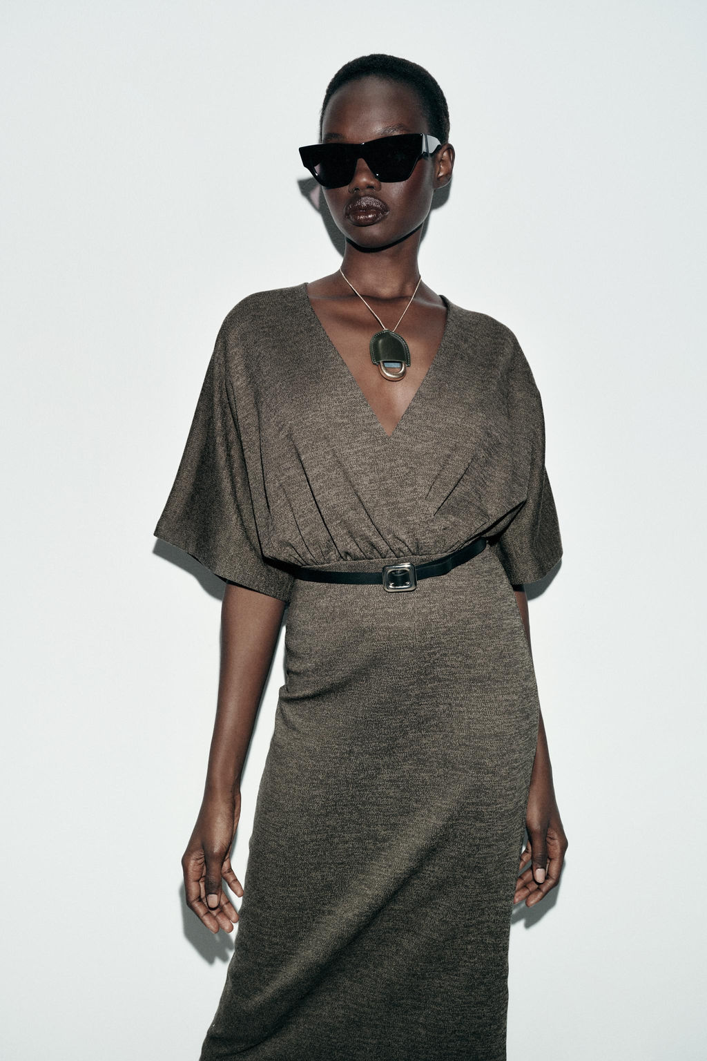 VESTIDO MIDI PIQU? CINTUR?N / Verde oscuro - Zara фото 2