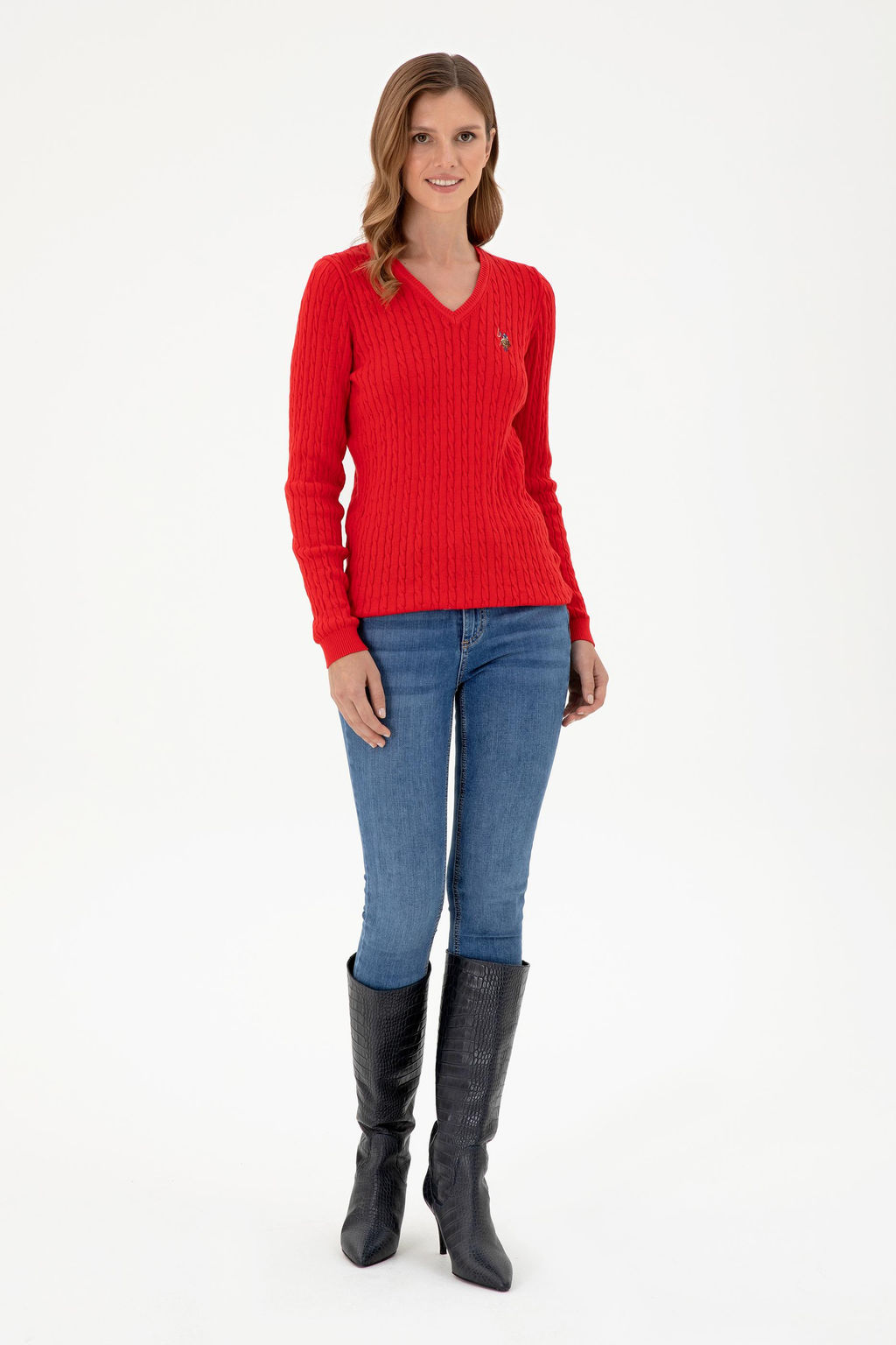 Женский красный базовый свитер Неожиданная скидка в корзине - U.s. polo assn фото 4