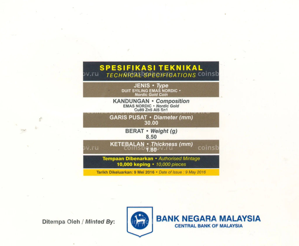 1 ринггит 2016 года Малайзия 50 лет организации Yayasan Sabah (в блистере)
