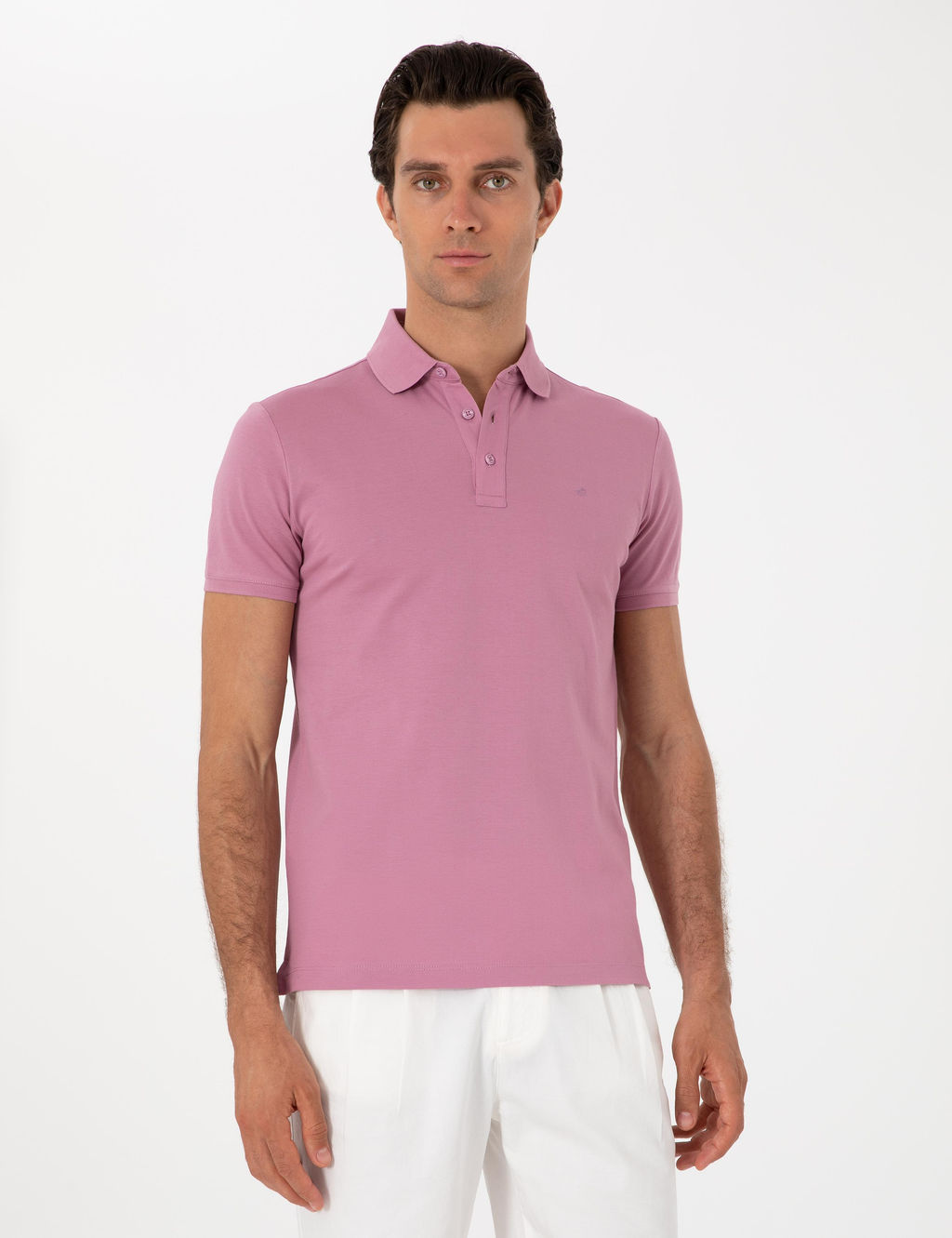 Koyu Gri Slim Fit Polo Yaka Pamuklu Basic T-shirt