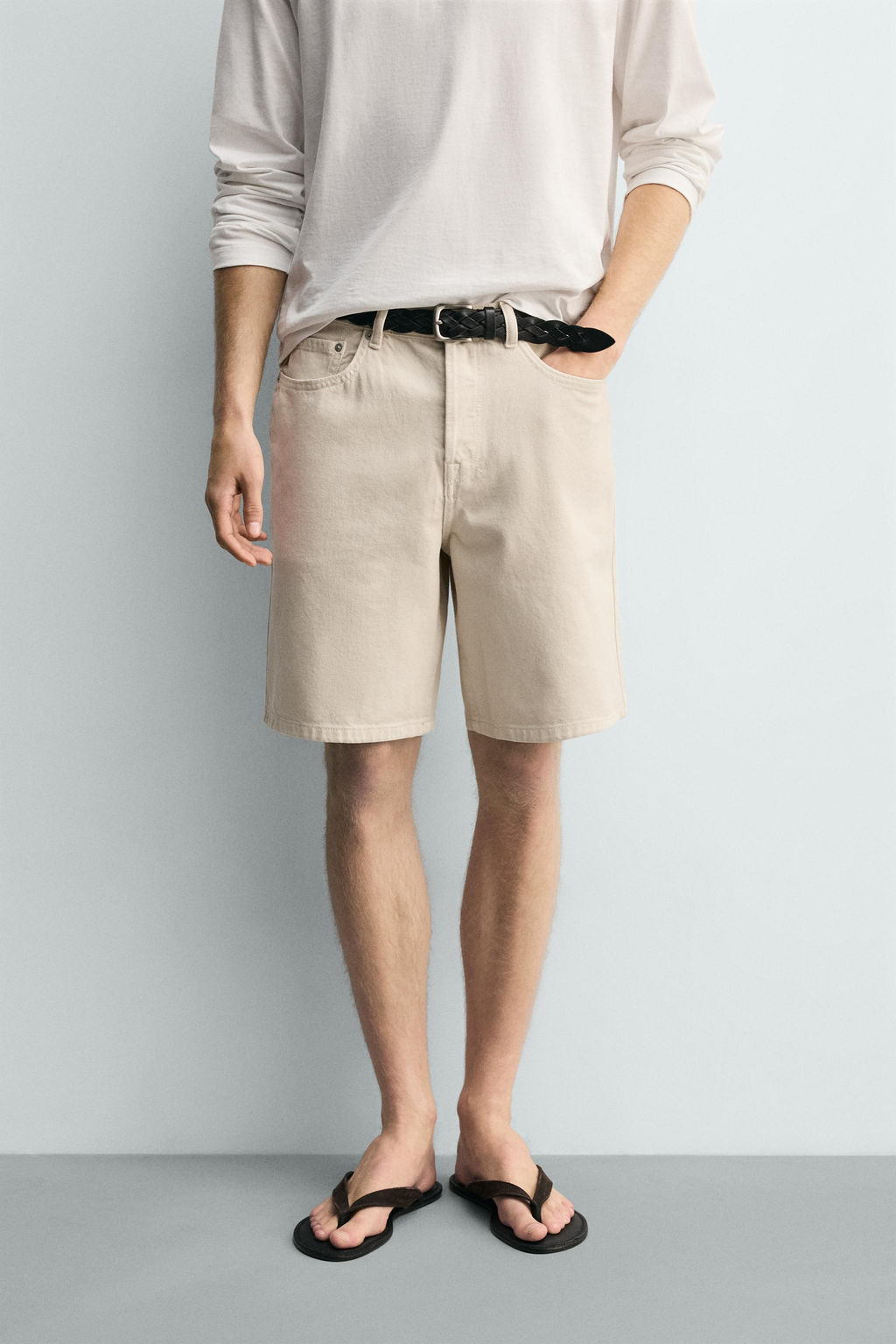 BERMUDA DENIM STRAIGHT FIT / Blanco roto