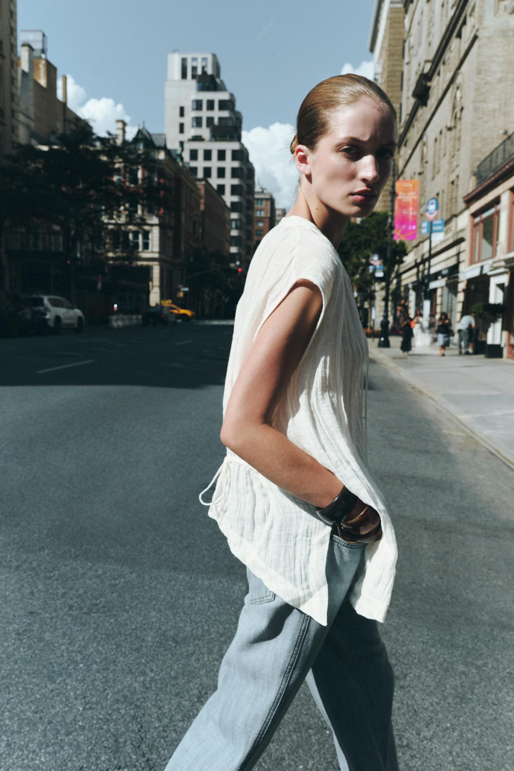 ZW COLLECTION LINEN BLOUSE WITH TIED DETAILS - Zara фото 6