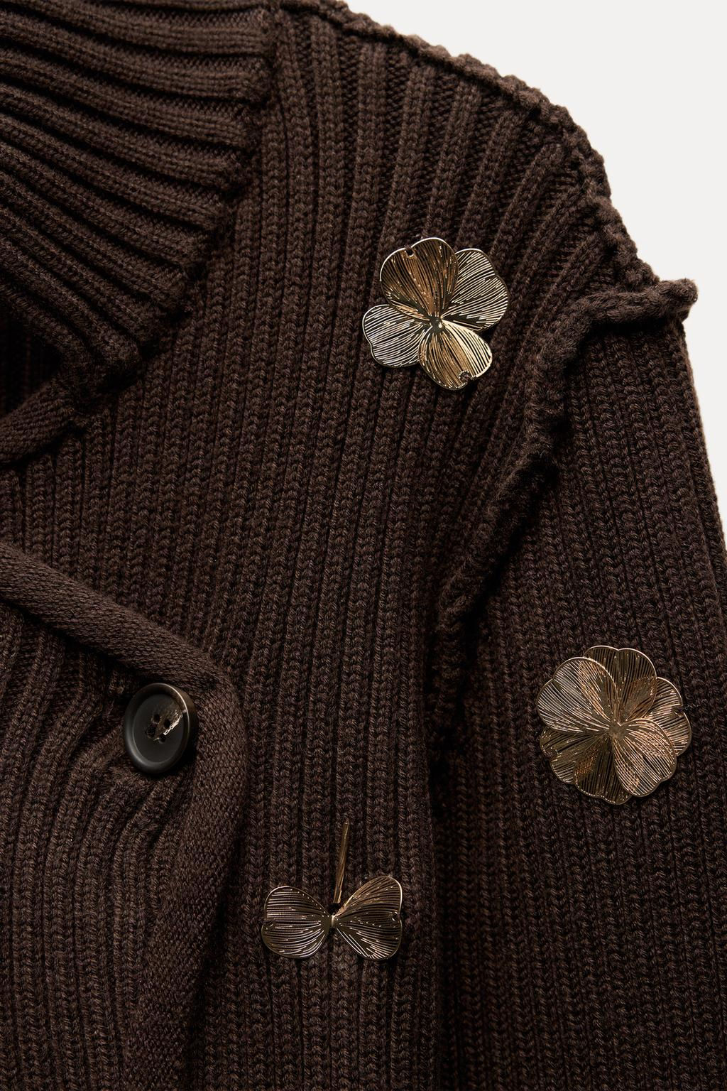 KNIT CARDIGAN WITH GOLD FLOWERS - Zara фото 7