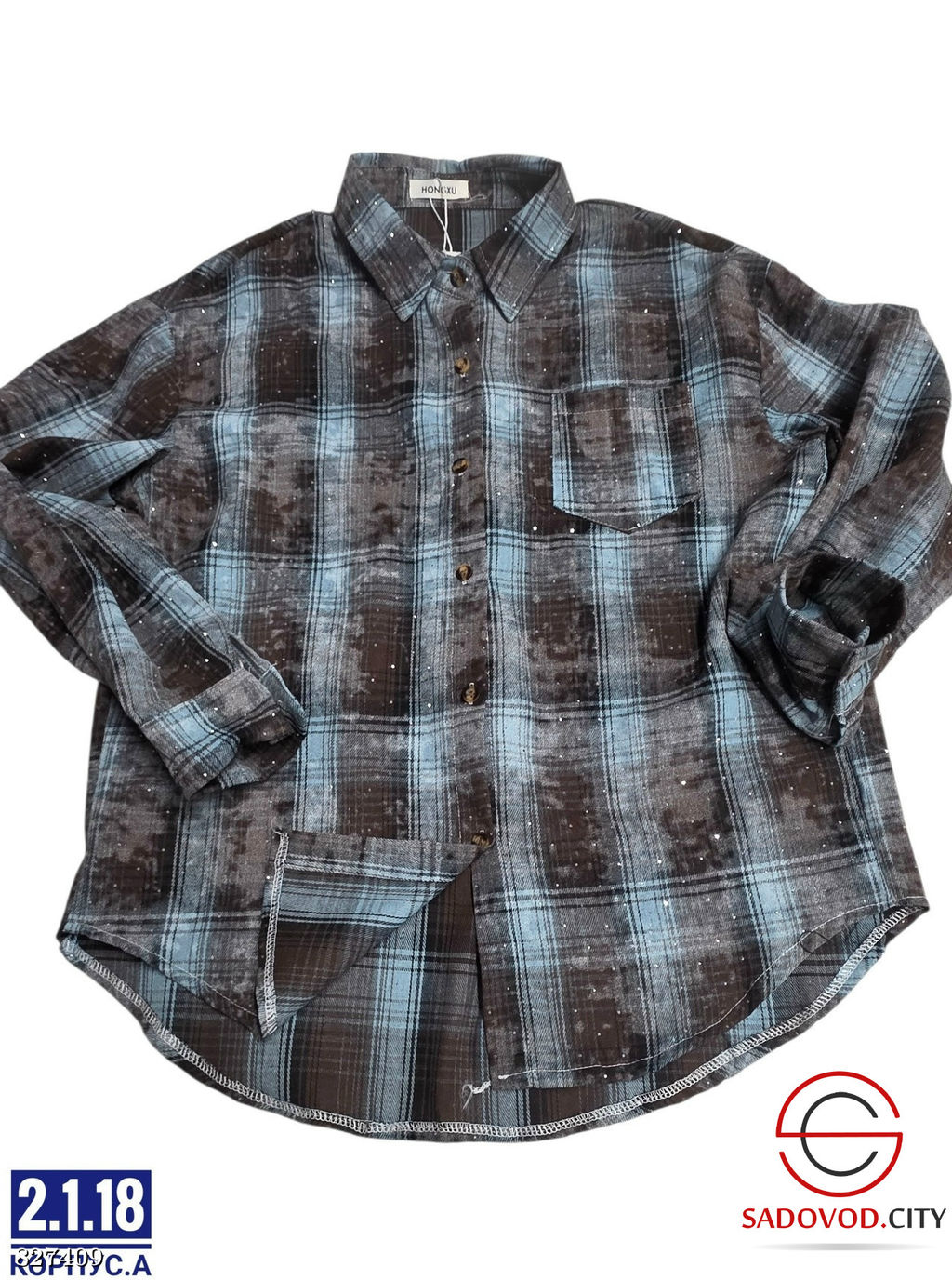 Рубашка в клетку со стразами