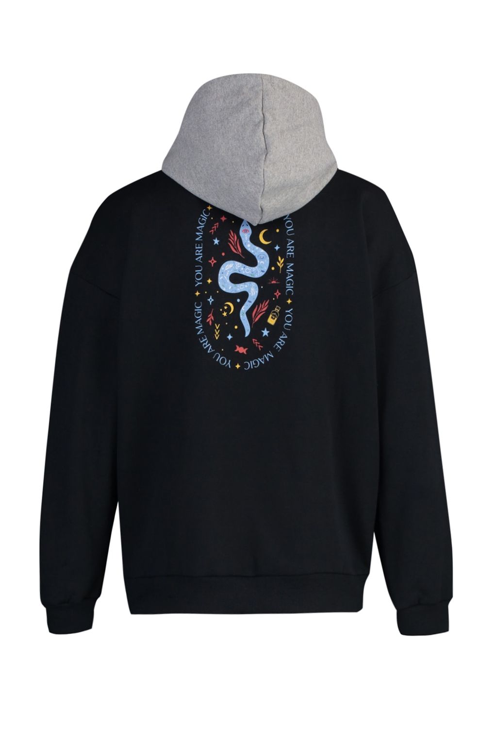 Siyah Oversize/Genis Kesim Kapusonlu Yaz? Bask?l? Ici Polar/S?cak Tutan Sweatshirt TMNAW23SW00023