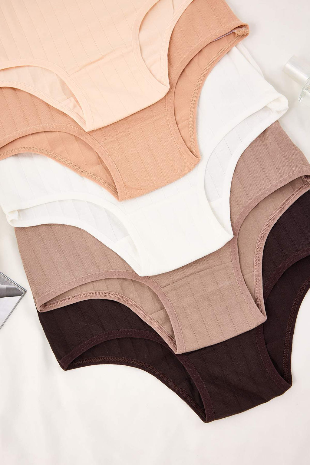 Kahverengi-Cok Renkli 5li Paket Pamuklu Yuksek Bel Klasik Orme Kulot THMSS26KU00003