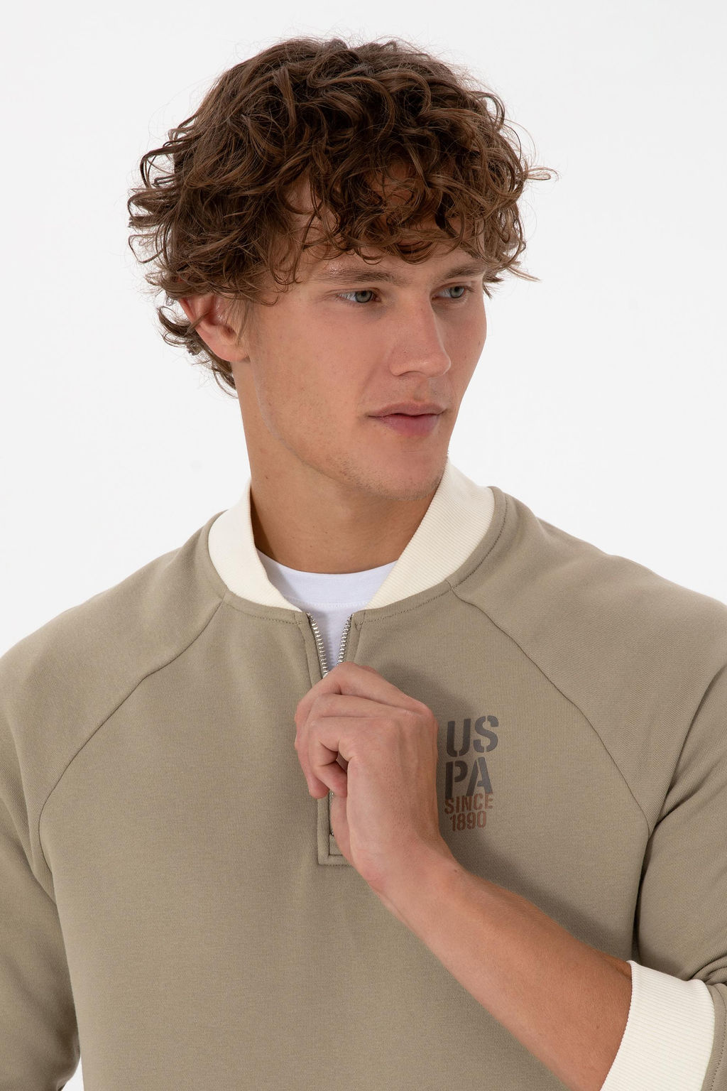 Erkek Yar_m Fermuarl_ Comfort Fit A__k Haki Basic Sweatshirt - U.s. polo assn фото 2