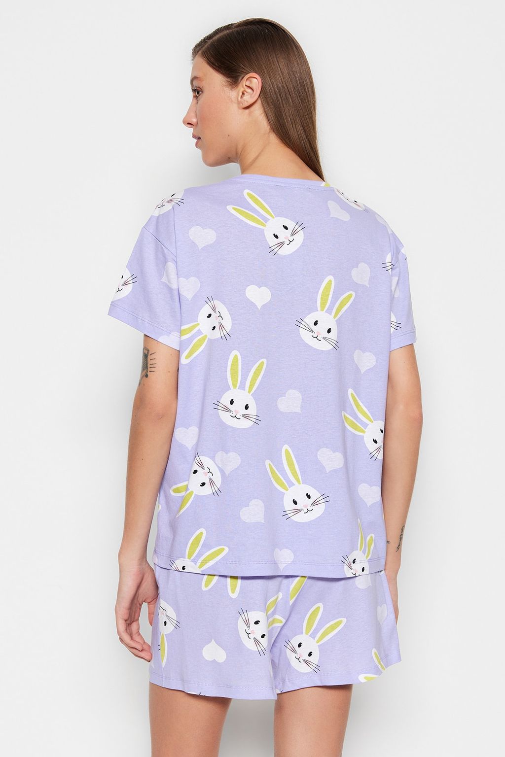 Trendyolmilla Ekru %100 Pamuklu Ay?c?kl? Sortlu Orme Pijama Tak?m? THMSS23PT00005  фото 22