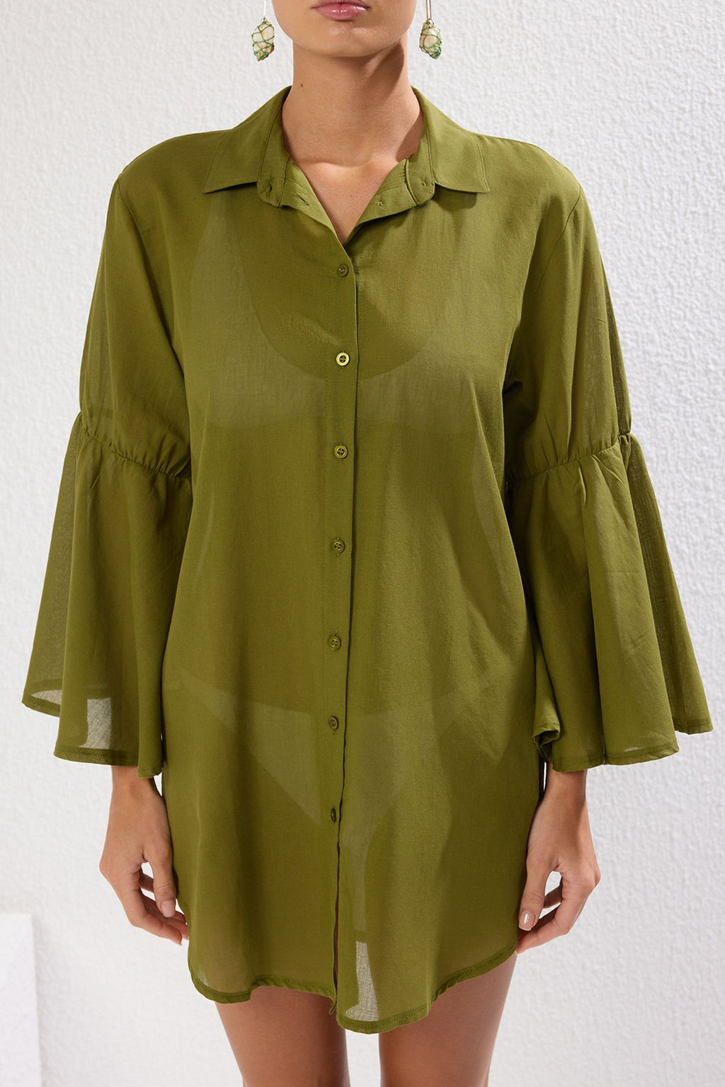 Ekru Dokuma %100 Pamuk Plaj Mini Elbise TBESS25EL00036 - Trendyolmilla фото 9