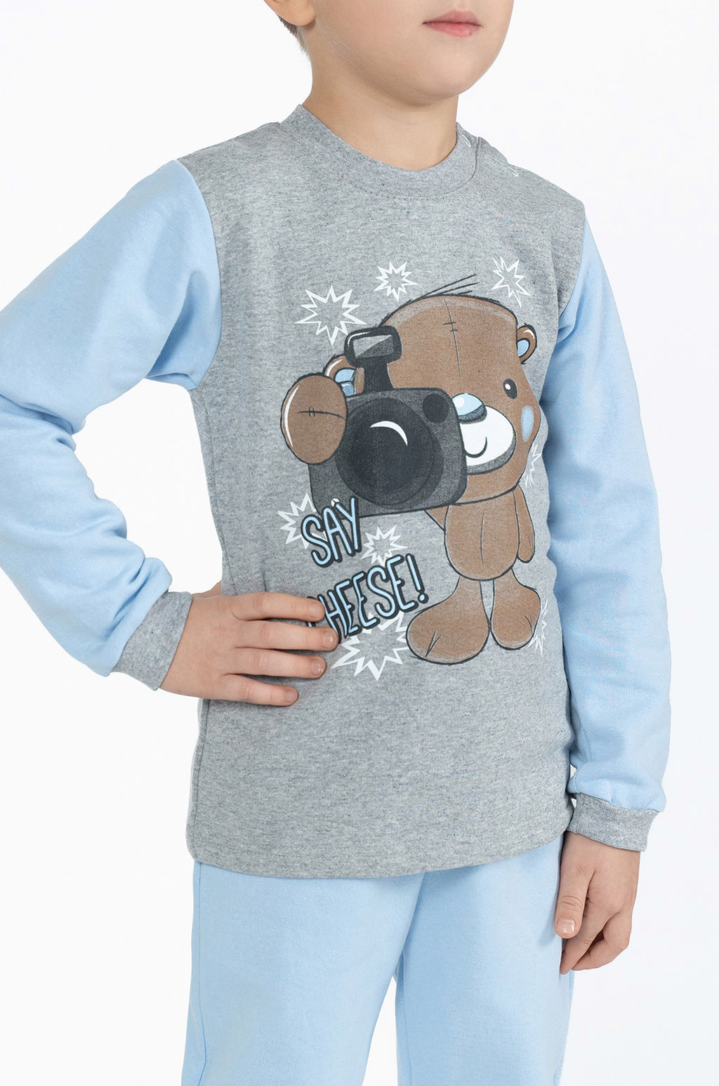 Костюм детский голубоймеланж принт сова в тельняшке