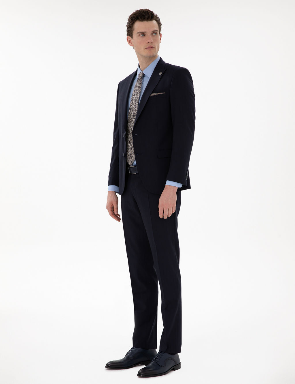 Lacivert Extra Slim Fit _izgili Y_nl_ Tak_m Elbise