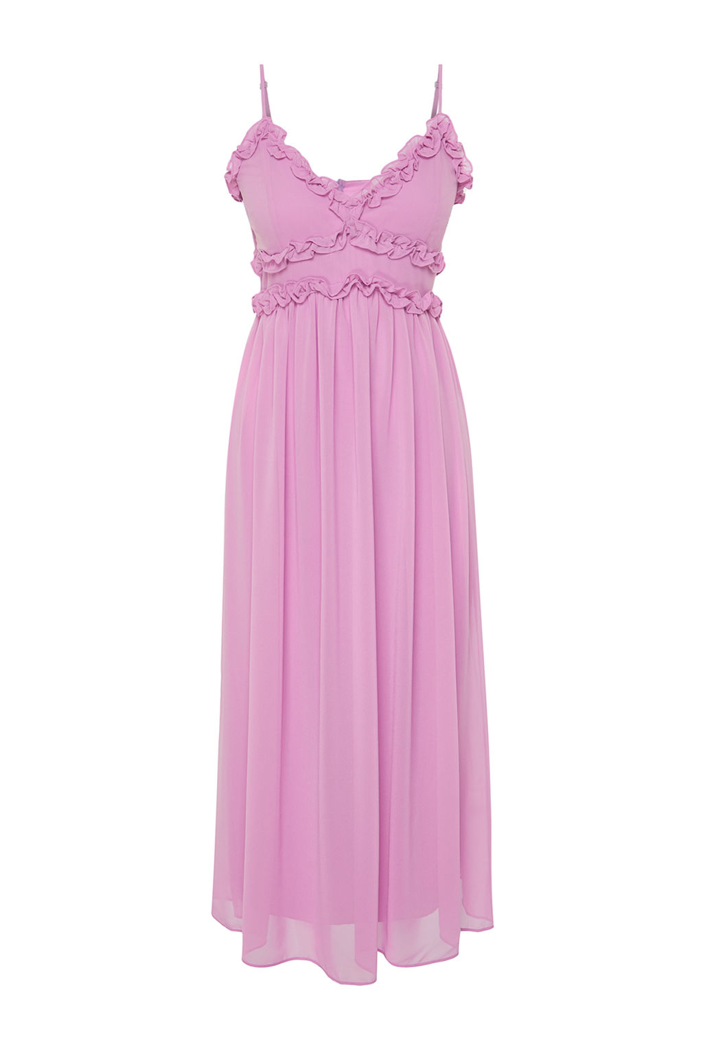 TRENDYOLMILLA Ekru Cicek Desenli A-Kesim F?rf?r Detayl? Astarl? Sifon Maxi Dokuma Elbise TWOSS23EL02013 фото 39