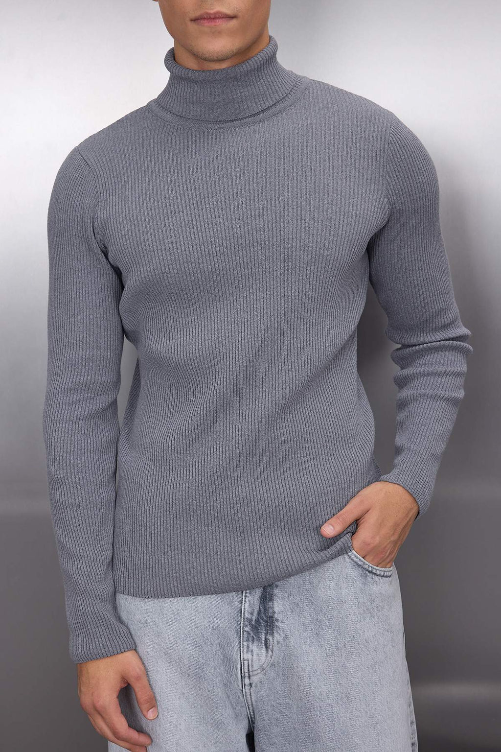 Fume Slim Fit Pamuklu Couple/Cift Bal?kc? Yaka Fitilli Orgu Kazak TMNAW20MG0031