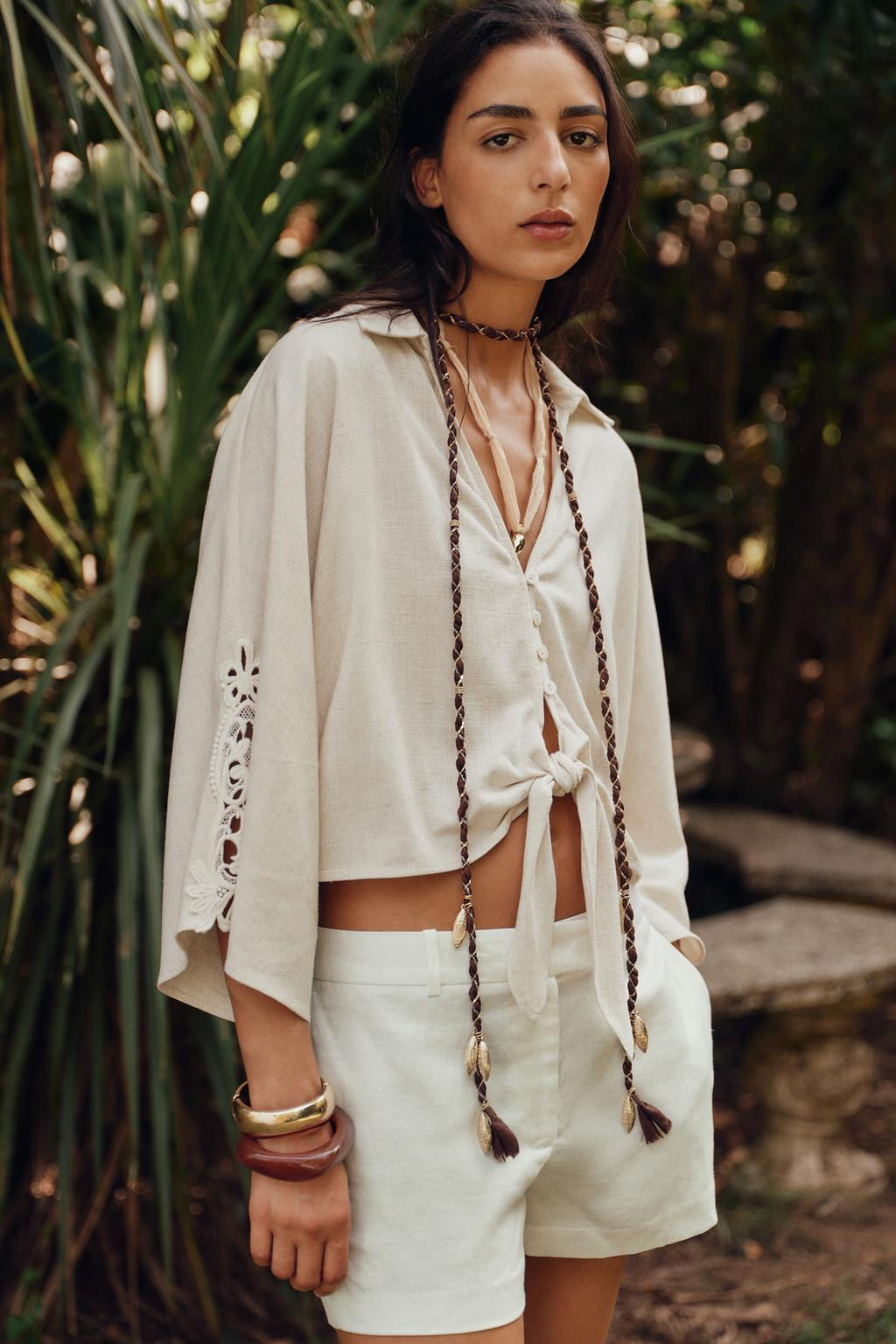 CROCHET TRIM KNOT SHIRT - Zara фото 2