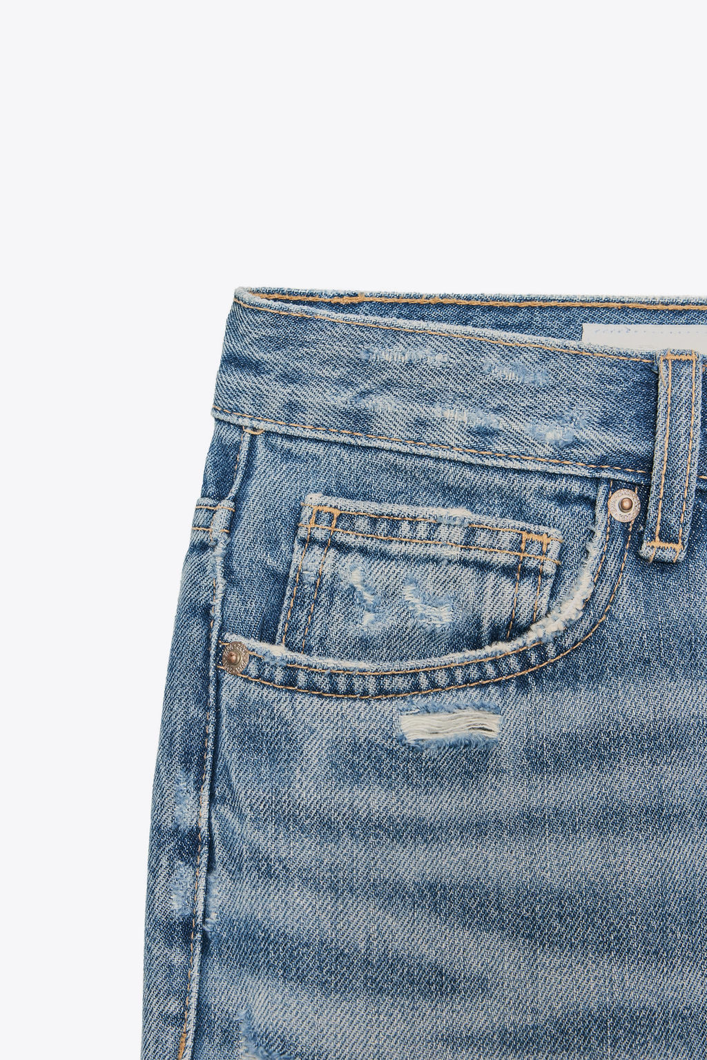 TRF RIPPED STRAIGHT-LEG MID-WAIST JEANS - Zara фото 4