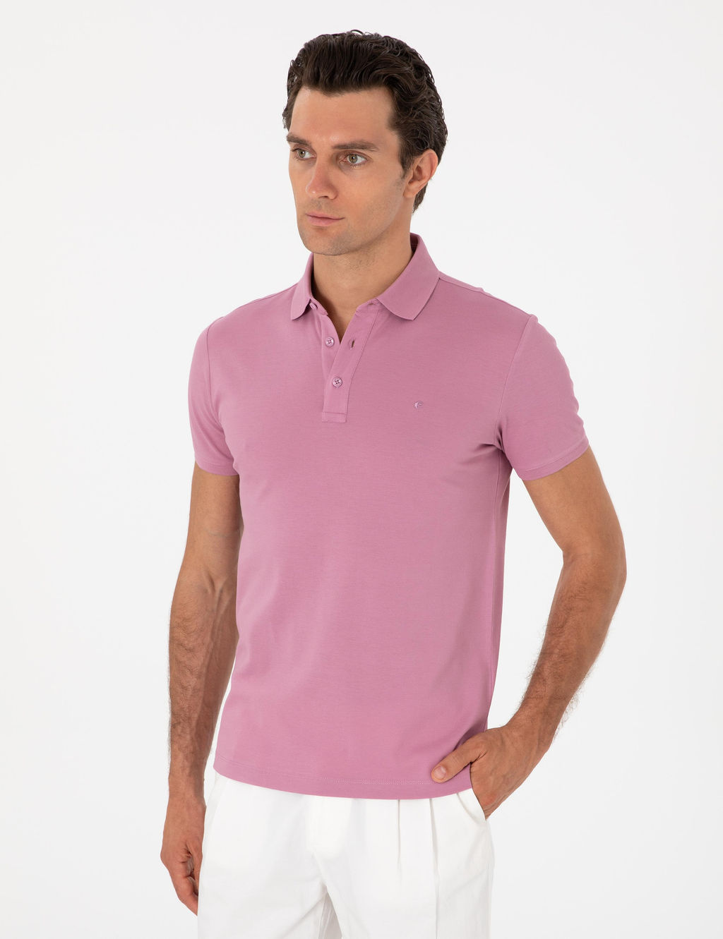 Koyu Gri Slim Fit Polo Yaka Pamuklu Basic T-shirt - Cacharel фото 3