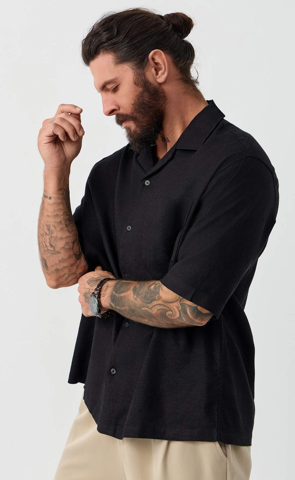 Рубашка к/р лен F611-0423 black - Fine joyce фото 3