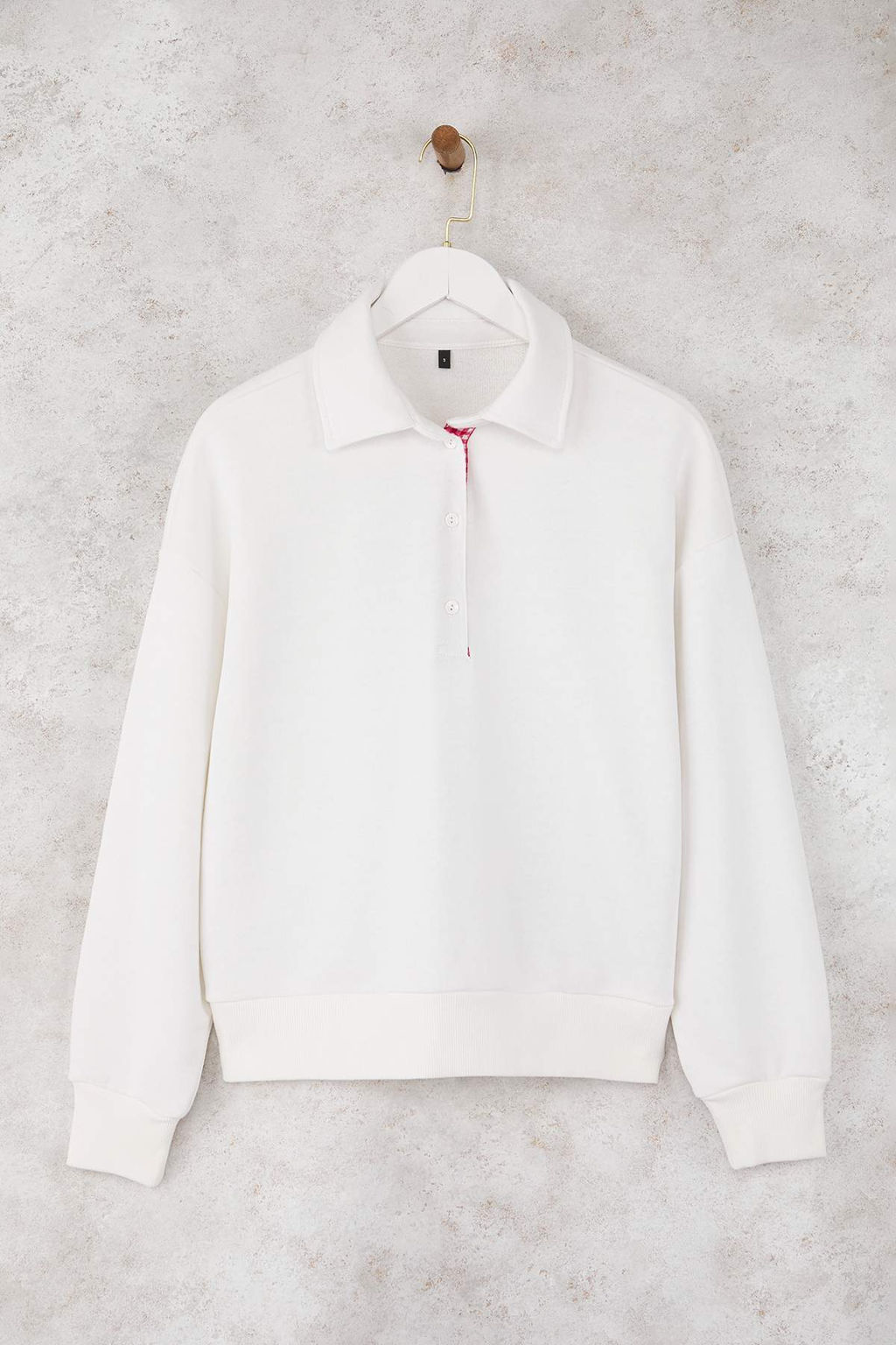 Teen Ekru Oversize/Genis Kal?p Patl? Polo Yaka Kal?n Orme Sweatshirt TWOAW26SW00008