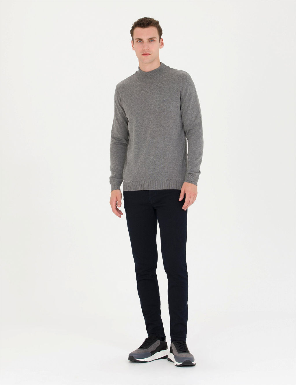 Gri Melanj Slim Fit Yar_m Bal_k__ Yaka Basic Triko Kazak - Pierre cardin фото 4