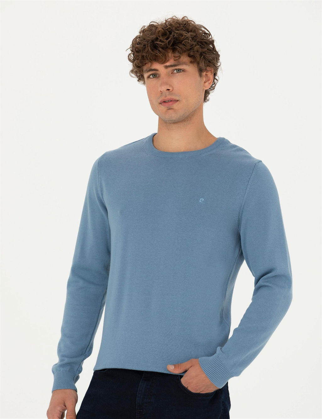 Koyu Mavi Slim Fit Bisiklet Yaka Basic Triko Kazak - Pierre cardin фото 3