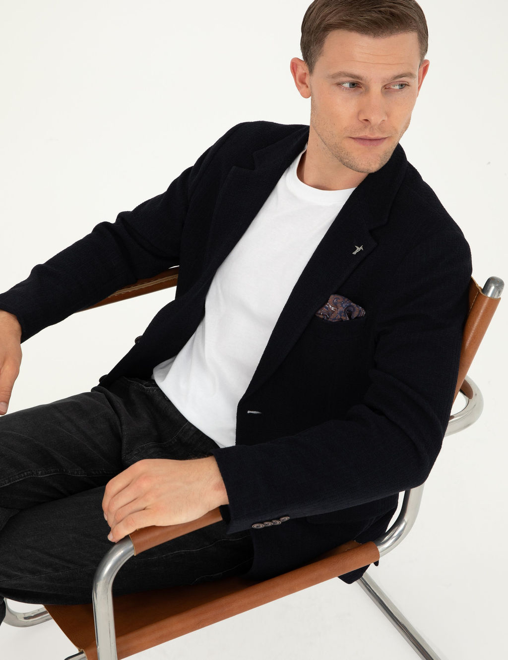 Темно-синяя приталенная куртка - Cacharel фото 2