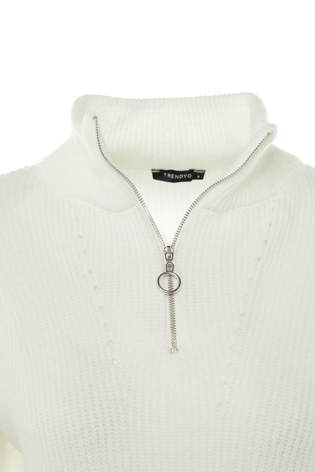 Ekru Yumusak Dokulu Fermuarl? Triko Kazak TWOAW20XS0009