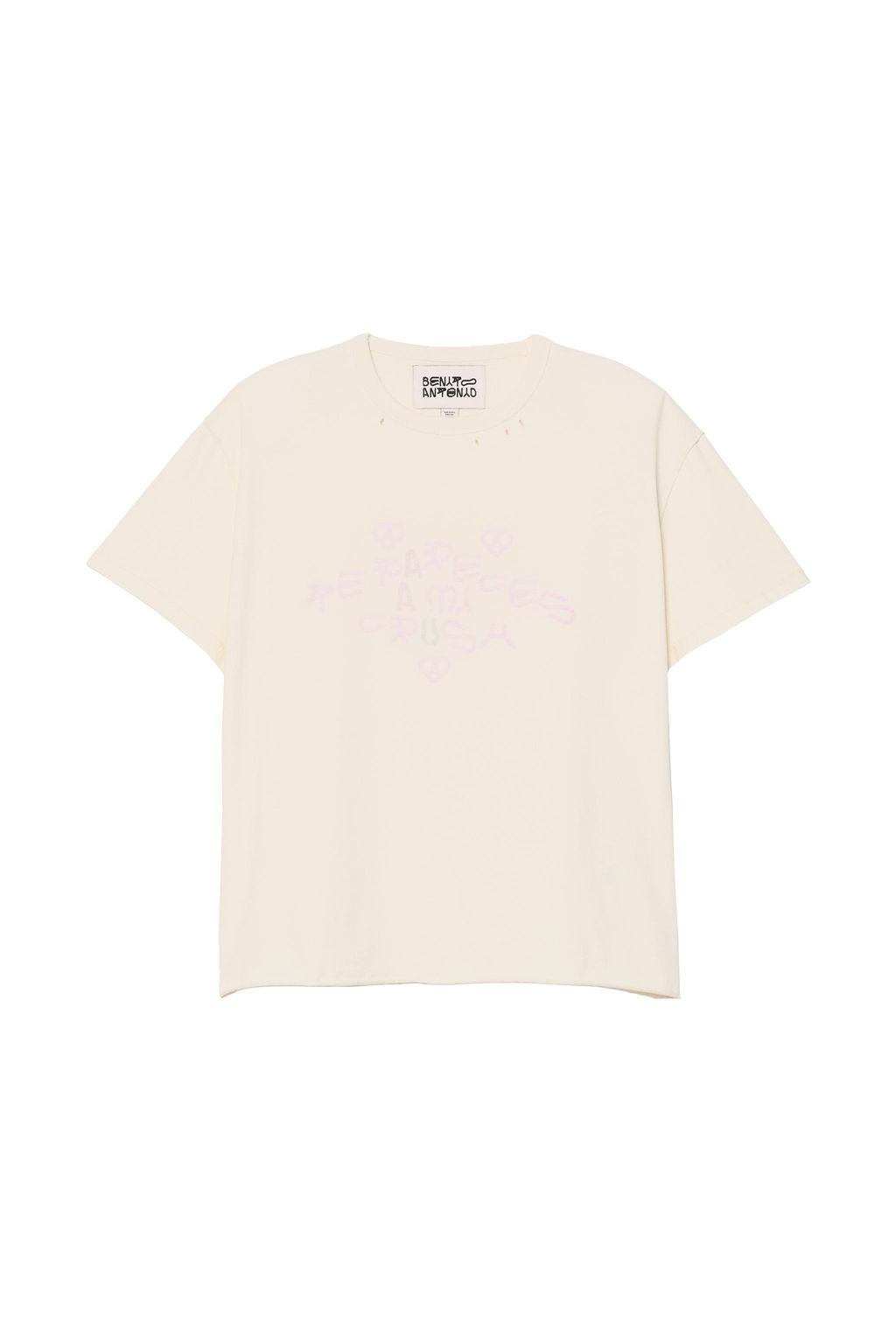 CAMISETA EFECTO REV?S TEXTO LAVADO CRUSH / Crema