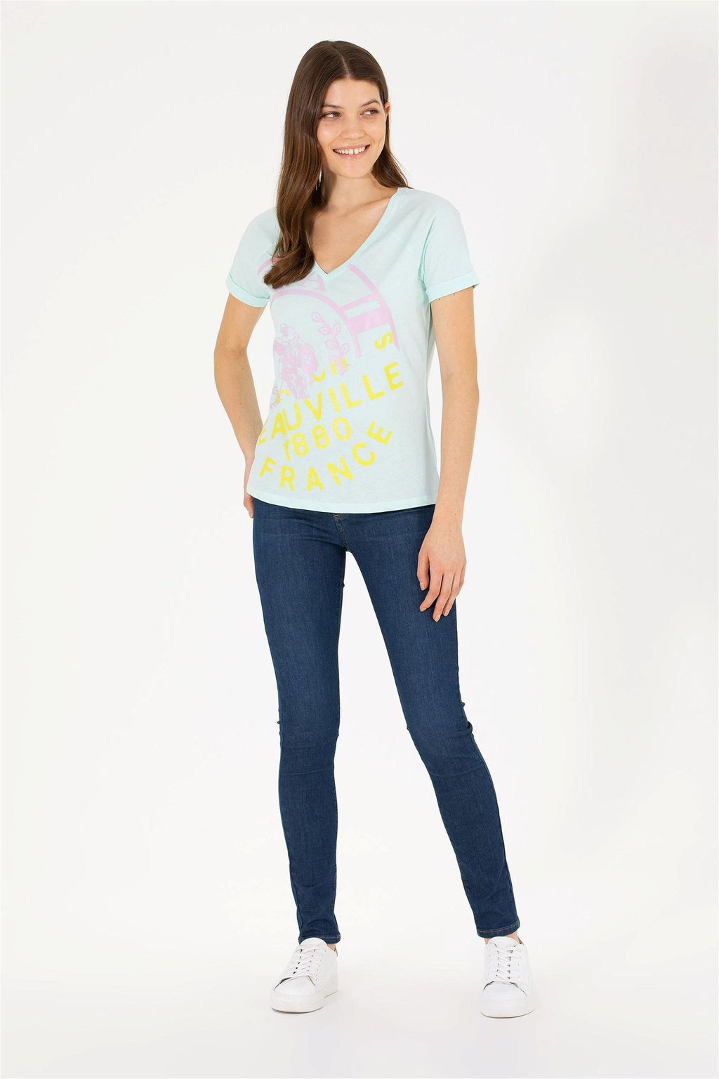 Женская зеленая футболка с v-образным вырезом Неожиданная скидка в корзине - U.s. polo assn фото 4