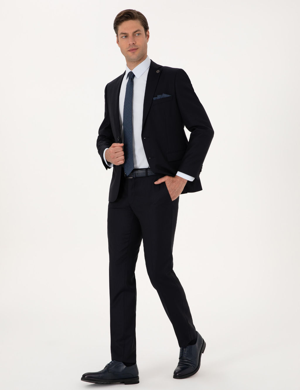 Lacivert Slim Fit %100 Y_n _izgili Tak_m Elbise