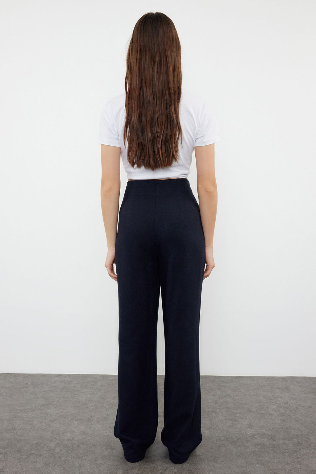 Lacivert Keten GorunumluWide Leg/Genis Paca Yuksek Bel Dokuma Pantolon TWOSS24PL00169 - Trendyolmilla фото 5