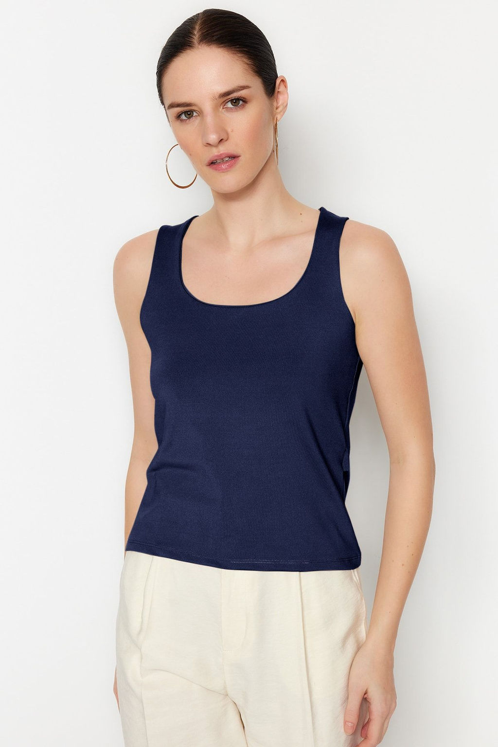 Lacivert Kare Yaka Fitted/Vucuda Oturan Esnek Orme Atlet TWOSS23AL00037