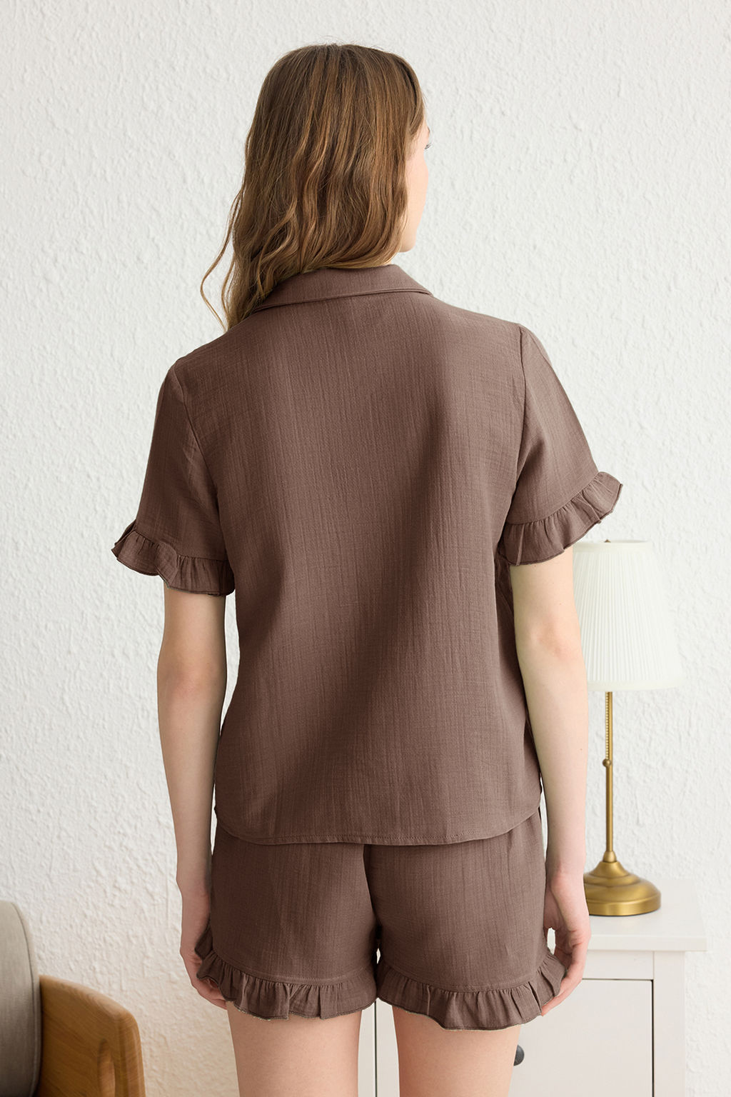 Trendyolmilla Yesil %100 Pamuklu F?rf?rl? Muslin Sortlu Dokuma Pijama Tak?m? THMSS25PT00034  фото 21