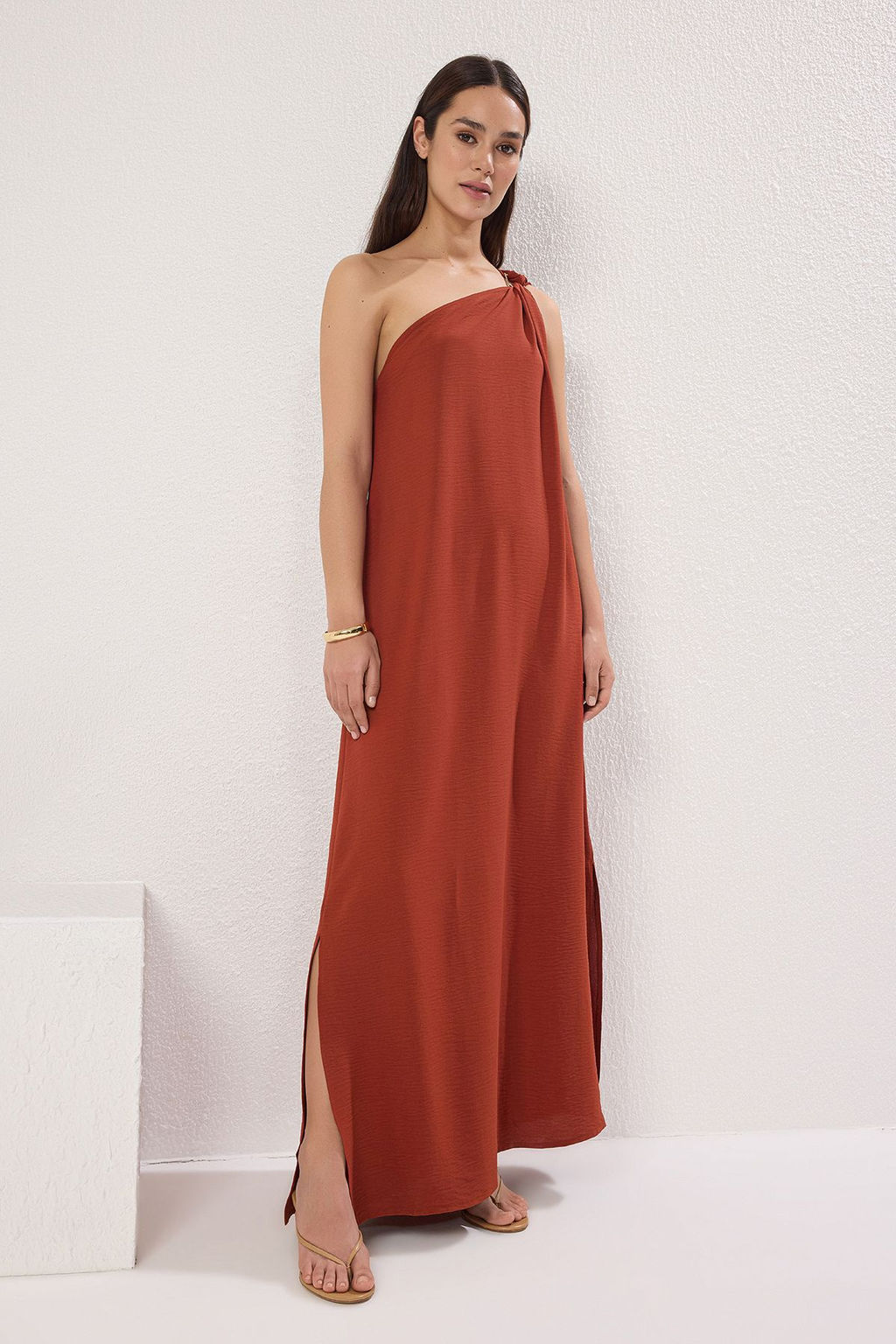 TRENDYOLMILLA Kiremit Duz Kesim Aksesuar Detayl? Maxi Dokuma Elbise TWOSS25EL00555  фото 3