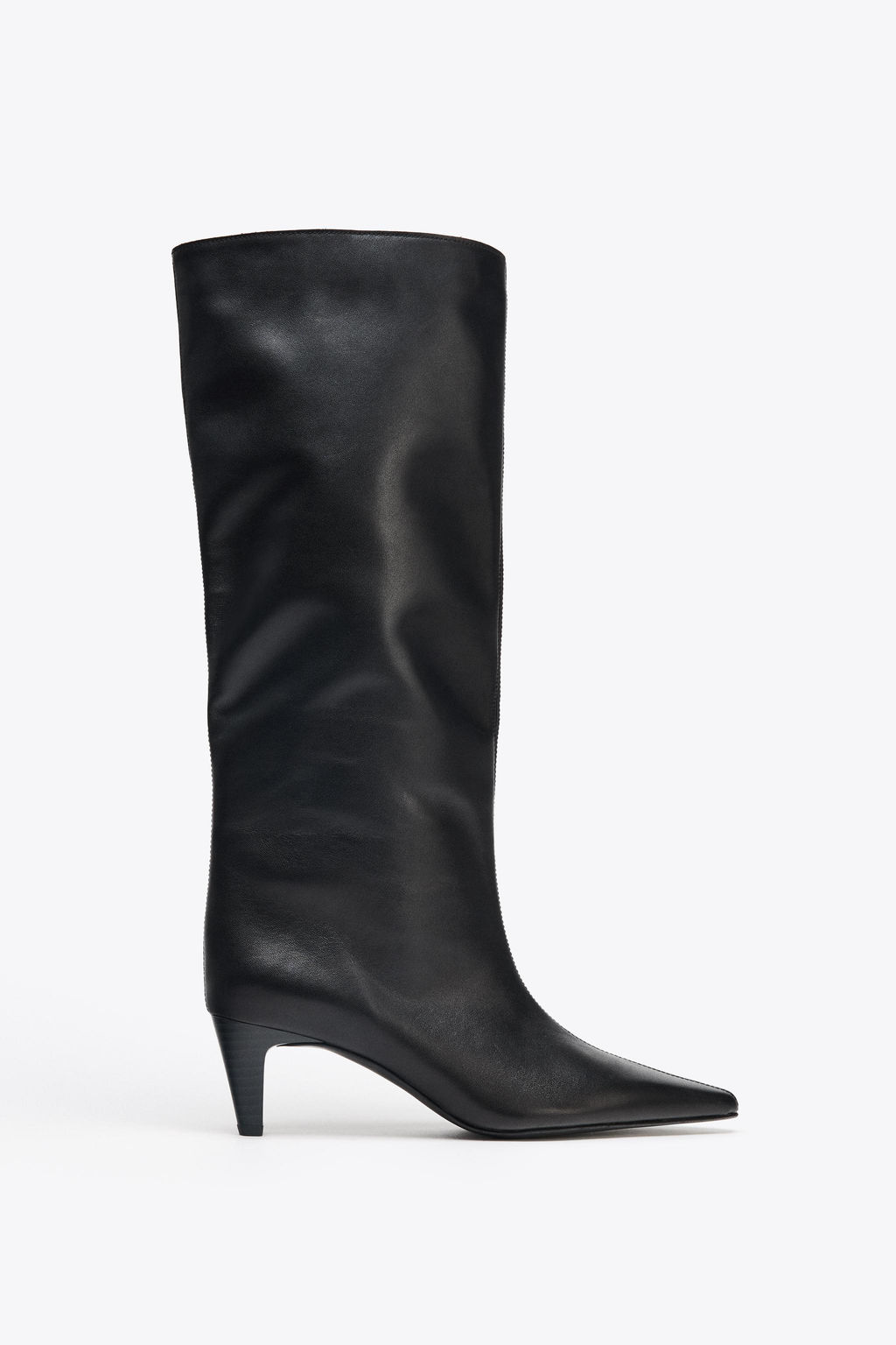 LEATHER KITTEN HEEL BOOTS - Zara фото 7