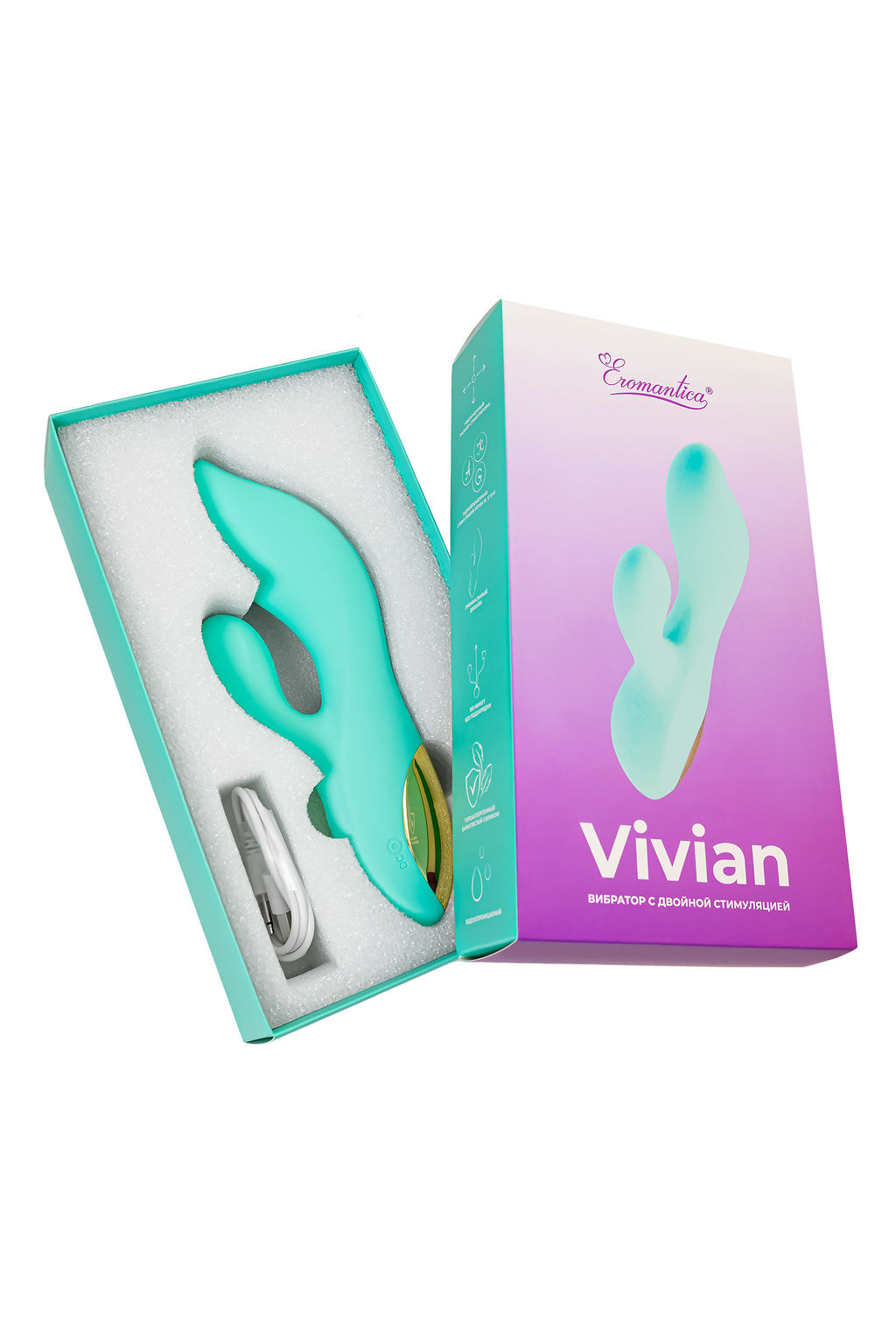 Вибратор с двойной стимуляцией Eromantica Vivian, силикон, мятный, 20 см  фото 8